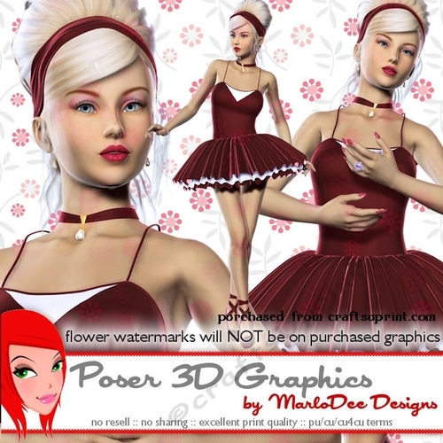Beautiful Ballerina Dancer in Maroon Color Dress Poser Graphics
