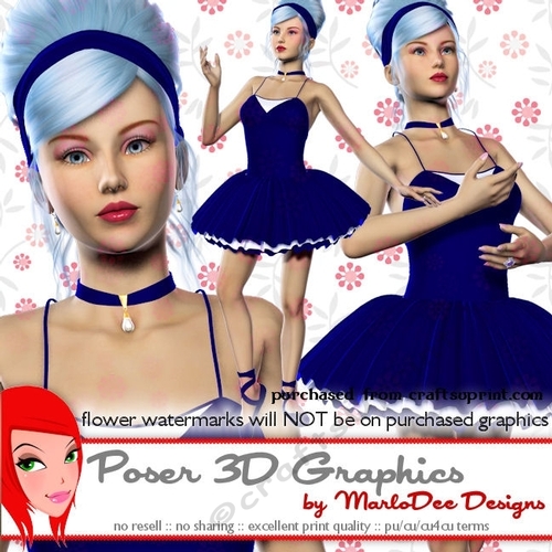 Beautiful Ballerina Dancer in Blue Color Dress Poser Graphics