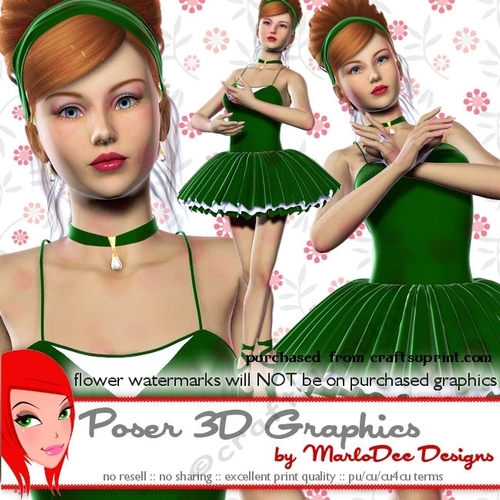 Beautiful Ballerina Dancer in Green Color Dress Poser Graphics