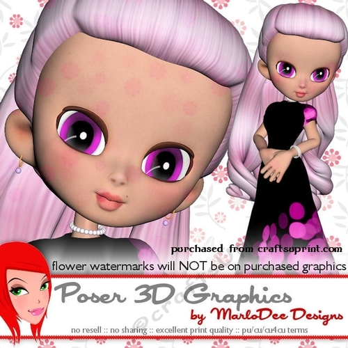 Elegant Cookie Character in Black & Purple Dress Poser Graphics 