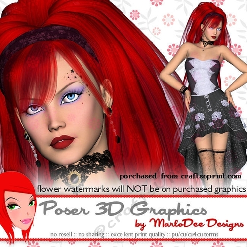 Dark Rose Redhead Woman Poser Graphics