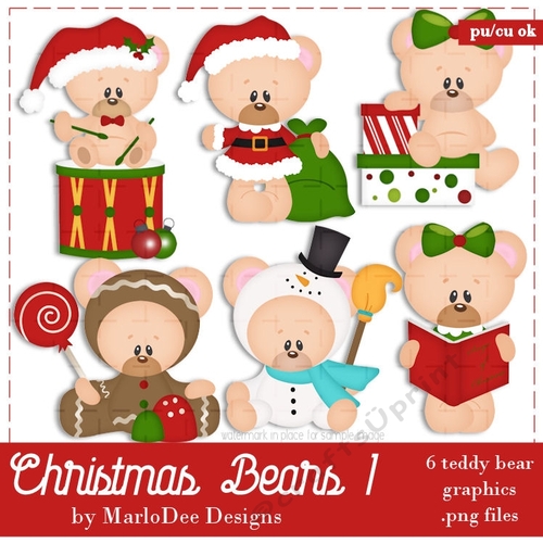 Christmas 1 - Marshmallow Teddy Bears Clip Art Graphics