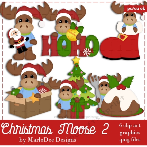 Twelve Moose of Christmas Clip Art Graphics set 2