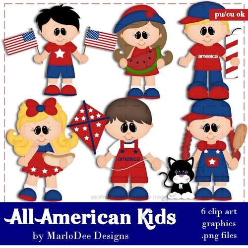 All American July 4th Kids Clip Art Graphics