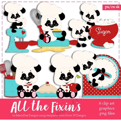 All the Fixins Cute Baking Pandas Clip Art Graphics
