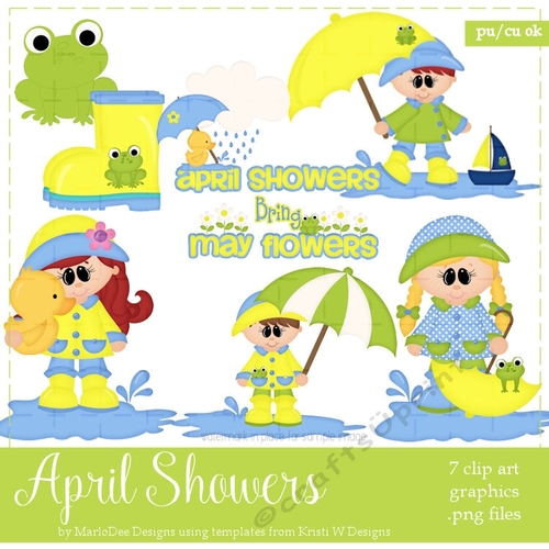 April Showers Bring May Flowers Children Clip Art Graphics