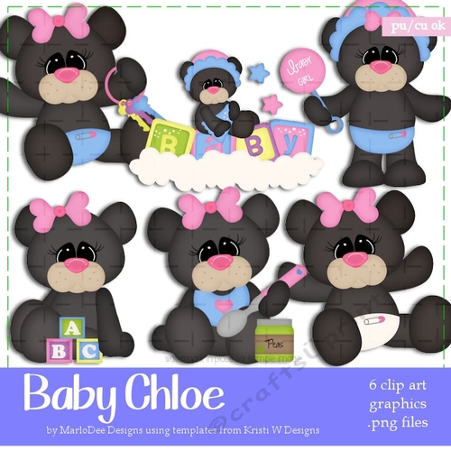 Black Bear - Baby Girl Chloe Clip Art Graphics
