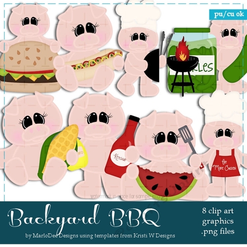 Backyard BBQ Summer Pigs Clip Art Graphics
