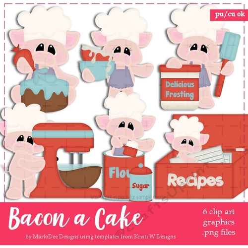 Bacon a Cake Pig Clip Art Graphics