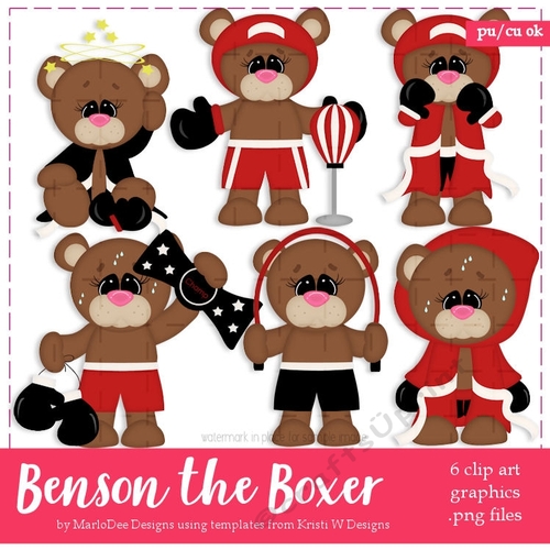 Benson Bear - Boxer Themed Clip Art Graphics