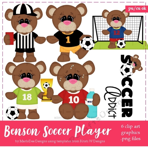 Benson Bear - Soccer Player Clip Art Graphics