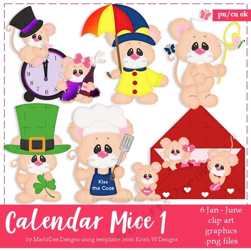 Calendar January - June - Mice Clip Art Graphics