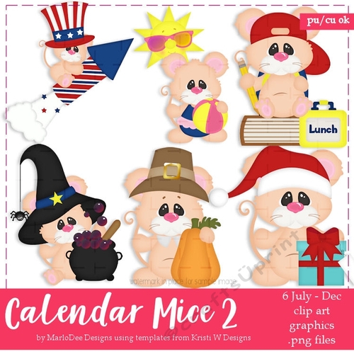 Calendar July - December - Mice Clip Art Graphics