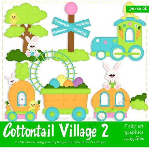 Cottontail Village Easter Train Clip Art
