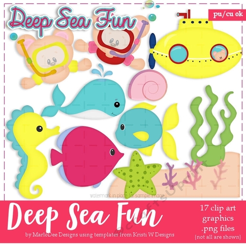 Deep Sea Fun - Marshmallow & Honey Teddy Bears Clip Art Graphics