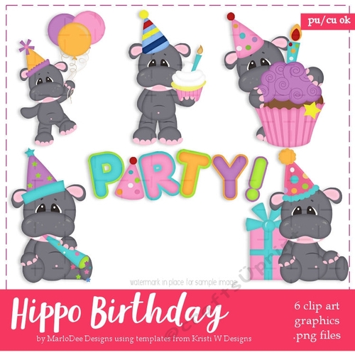 Hippo Birthday Party Clip Art