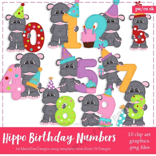Hippo Birthday Numbers Clip Art