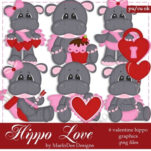 Hippo Love Valentines Day Clip Art Graphics