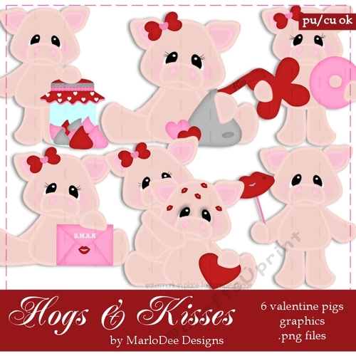 Hogs & Kisses Valentines Day Clip Art