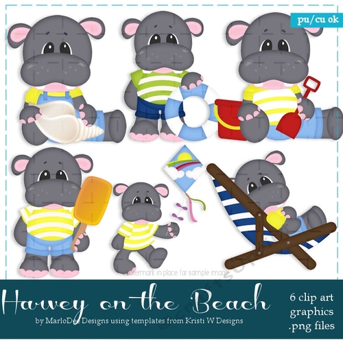 Hippo on the Beach Clip Art