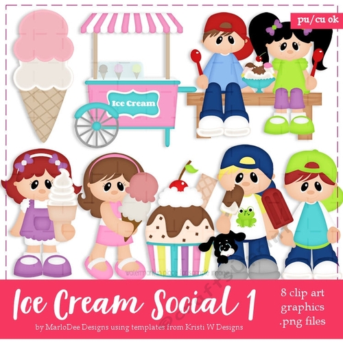 Ice Cream Social Children Clip Art set 1 