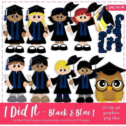 I Did It Black & Blue Gowns - Graduation Clip Art
