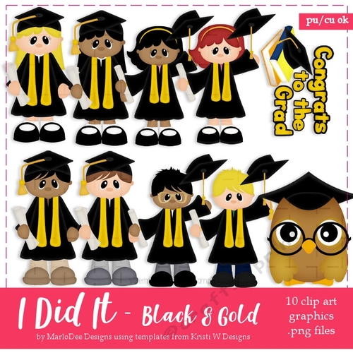 I Did It Black & Golden Gowns - Graduation Clip Art