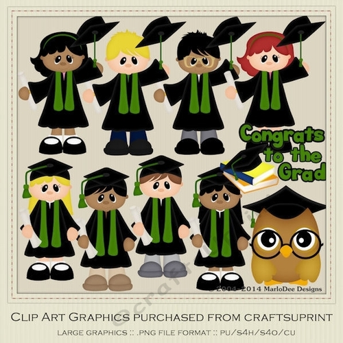 I Did It Black & Green Gowns - Graduation Clip Art