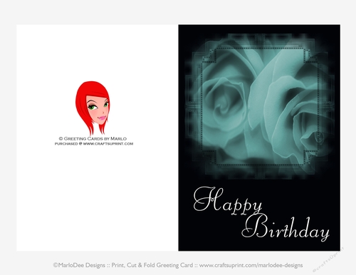 Teal Blue Roses Happy Birthday 5x7 Print, Cut and Fold Greeting Card {CU OK}