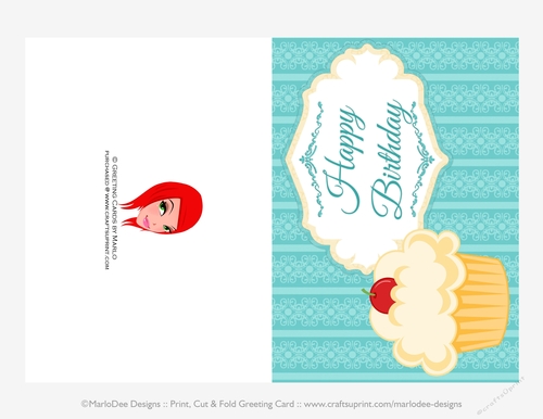 Vanilla Cupcake Happy Birthday Cut & Fold 5x7 Greeting Card d2 {CU OK}