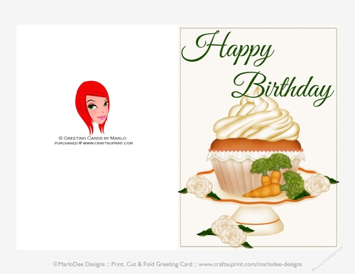 Carrot Cake Cupcake Pretty 5x7 Print Cup Fold Birthday Card