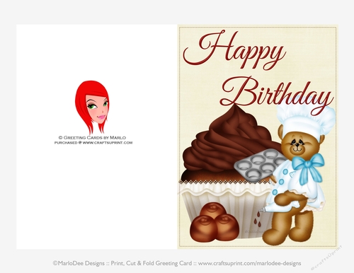 Baker Teddy Bear with Chocolate Cupcake 5x7 Birthday Card
