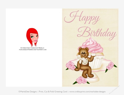 Teddy Bear with Pretty Pink Cupcake 5x7 Birthday Greeting Card