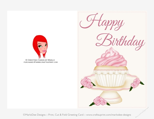 Pretty Vanilla Cupcake with Pink Frosting 5x7 Happy Birthday Card