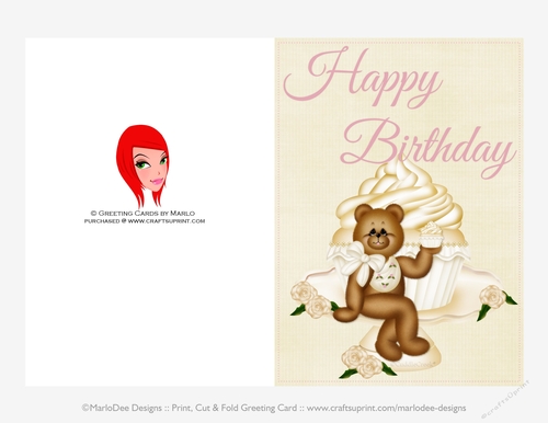 Teddy Bear with Pretty Vanilla Cupcake 5x7 Birthday Greeting Card