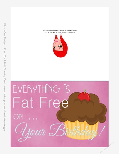 Funny Birthday Card - 5x7 Print Cut Fold Cupcake d2 Design