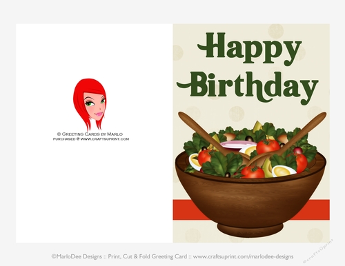 Vegetarian Salad Birthday 5x7 Print Cut and Fold Greeting Card