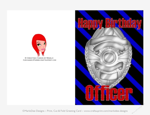 Happy Birthday Officer 5x7 Police Themed Print Cut & Fold Greeting Card