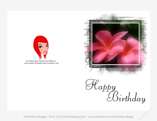 Pretty Pink Plumeria Flower 5x7 Print Cut and Fold Happy Birthday Card {CU OK}