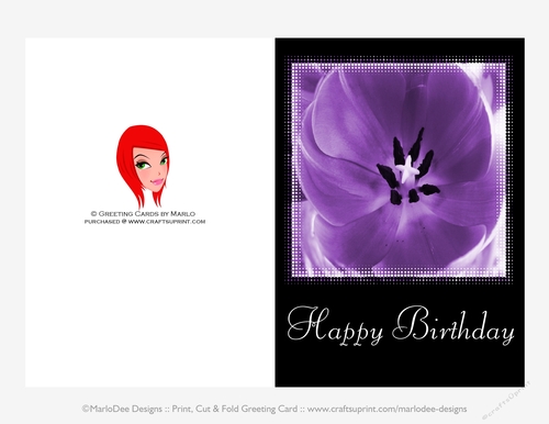Pretty Purple Tulip 5x7 Print Cut and Fold Happy Birthday Card {CU OK}