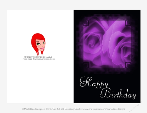 Purple Roses 5x7 Print Cut and Fold Happy Birthday Greeting Card {CU OK}