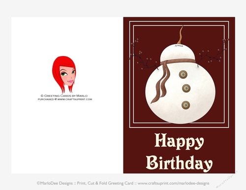 Snowman 5x7 Happy Birthday Greeting Card {CU OK}