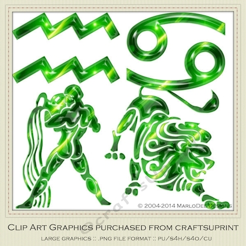 Astrology Zodiac Shapes & Symbol Graphics - Green set 1