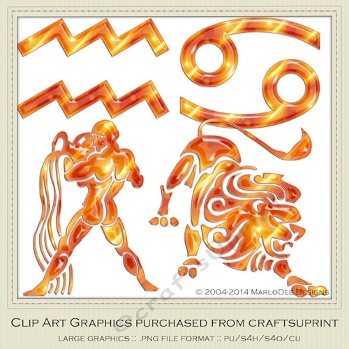 Astrology Zodiac Shapes & Symbol Graphics - Orange set 1
