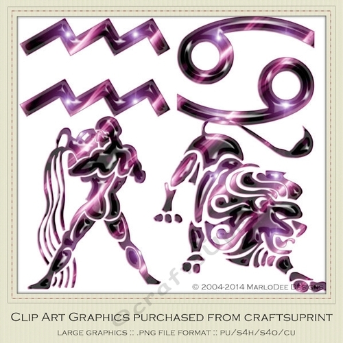 Astrology Zodiac Shapes & Symbol Graphics - Purple set 1