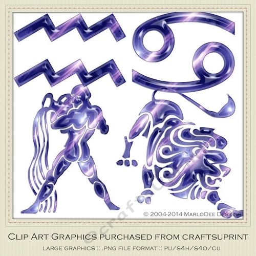 Astrology Zodiac Shapes & Symbol Graphics - Purple set 2
