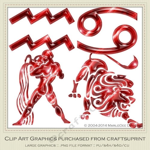 Astrology Zodiac Shapes & Symbol Graphics - Red set 1