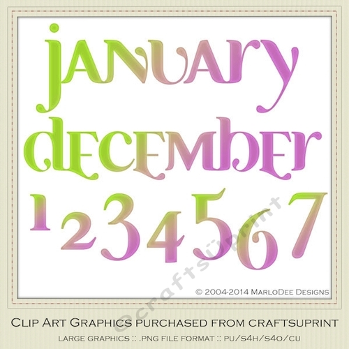 Calendar Months & Date Graphics - Mix Colors set 1