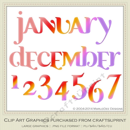 Calendar Months & Date Graphics - Mix Colors set 2