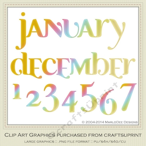 Calendar Months & Date Graphics - Mix Colors set 3
